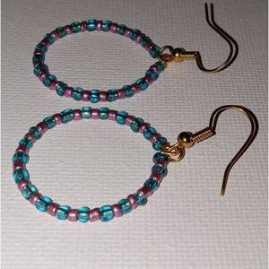 CLEARANCE Teal and pink beaded circle earrings
